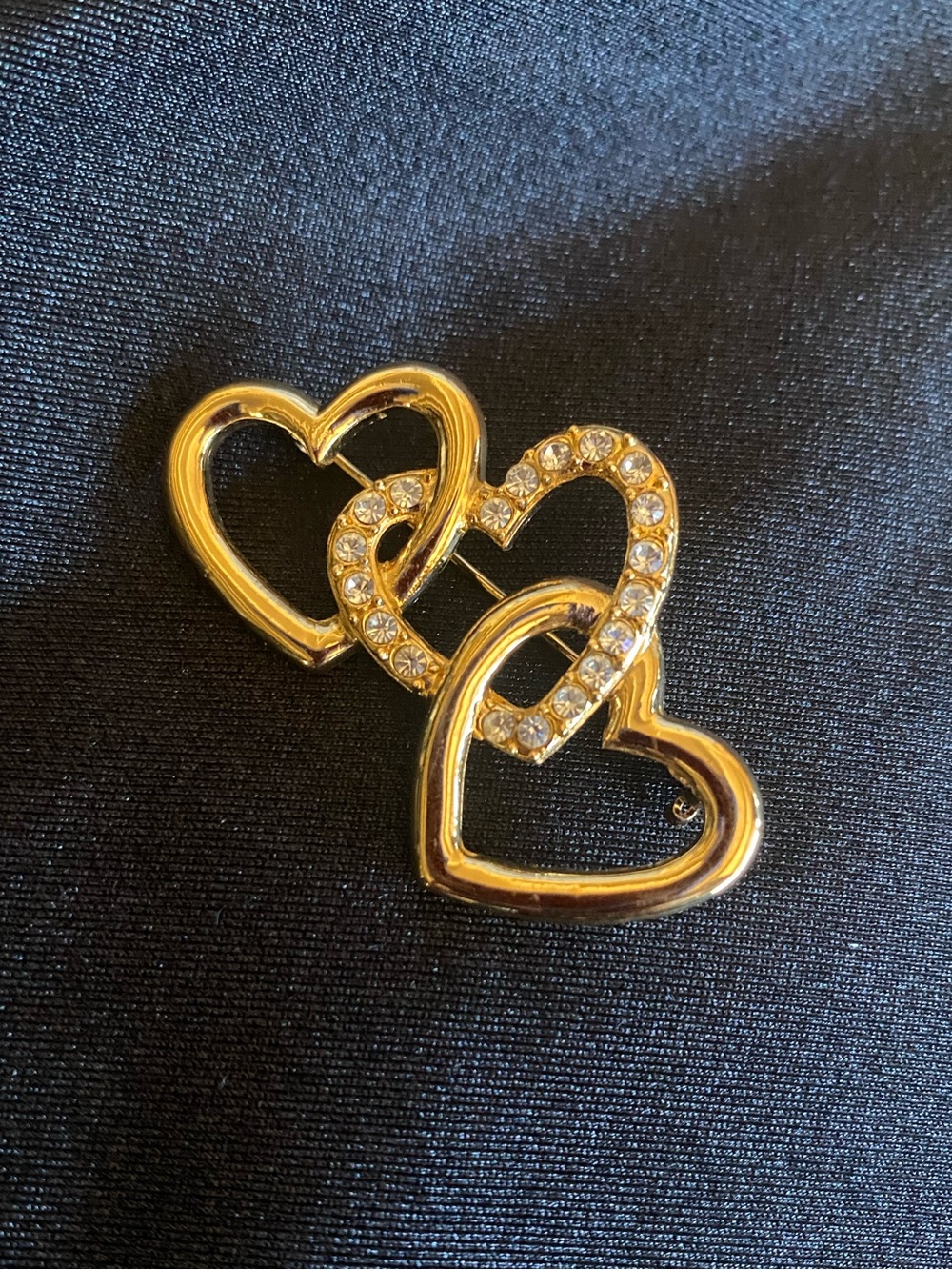 3/$20 Gold Tone Triple Heart Brooch with Rhinestones